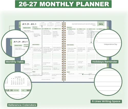 Miniatura 4 de Agenda de negocios 2026-2027, julio 2026 - junio 2027, planificador 2026-2027, planificador de 3 niveles, 8.74 x 11.38 pulgadas, intervalos de 60