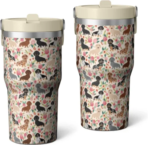 Miniatura 35 de Dachshund - Vaso de viaje aislado de acero inoxidable de 20 onzas con asa y pajilla, regalo para mujer, para el Día de la Madre, a prueba de fugas