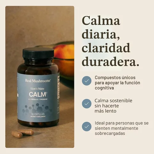 Miniatura 5 de Real Mushrooms Calm Lions Mane Cápsulas (90 unidades) – 400 mg extractos corporales fructíferos de melena de león orgánicos, 200 mg de Reishi