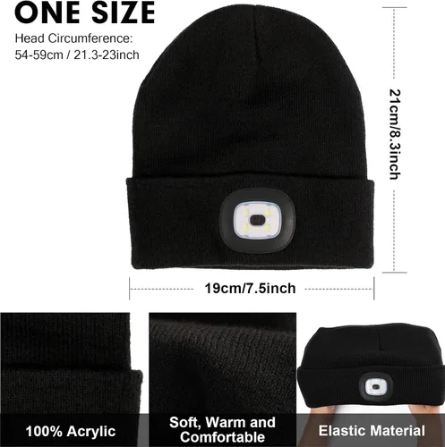 Miniatura 21 de CENSGO Gorro unisex con luz LED recargable por USB, regalos para papá, padre, hombres, marido, cálido gorro de punto