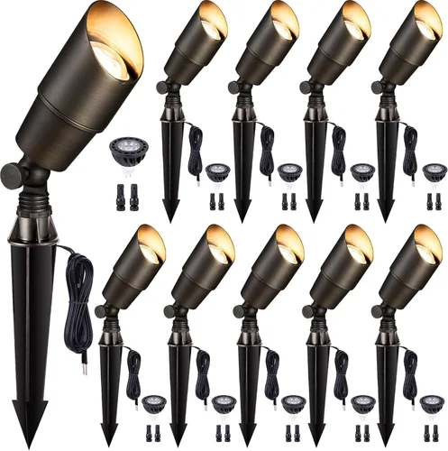 Miniatura 10 de Gardenreet Focos de Paisaje de Bajo Voltaje - Luz Ascendente LED de Latón para Exteriores 12V, Focos con Cable IP65 Impermeables, Bronce Antiguo