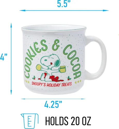 Miniatura 2 de Silver Buffalo Snoopy de Navidad de Peanuts, galletas y cacao, delicias festivas de Snoopy, taza grande de cerámica estilo cámper, 20 onzas Peanuts