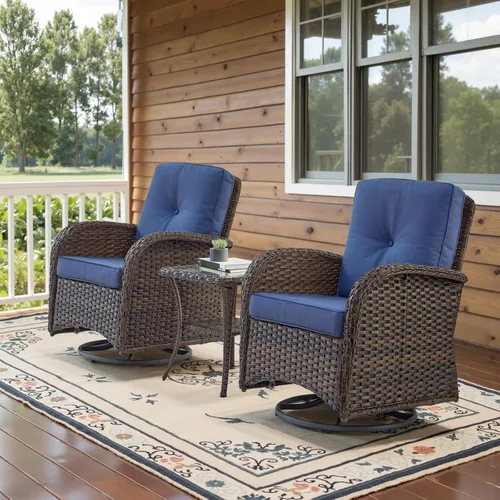 Miniatura 25 de Belord Sillas de Mimbre Giratorias Mecedoras para Patio - Juego de 2 Sillas Mecedoras Giratorias para Exteriores con Mesa Auxiliar de Ratán, Silla