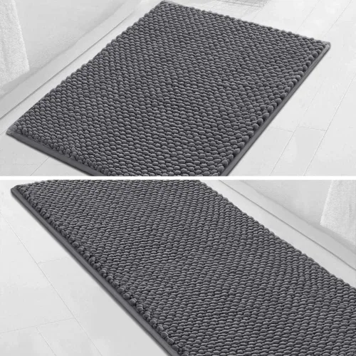 Turquoize Alfombra de baño de felpilla lanuda de 47 x 20 pulgadas, paquete de 17 x 24 pulgadas, tapete de baño de felpilla antideslizante, color gris
