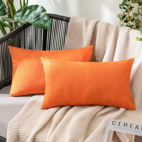 Miniatura 74 de MIULEE Paquete de 2 fundas decorativas para almohadas de exterior, sólidas, impermeables, de lino sintético, estilo granja de jardín, fundas de Óxido