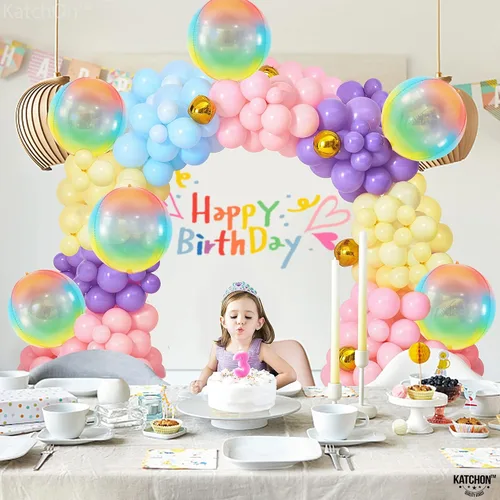 Miniatura 2 de KatchOn, Globos grandes y brillantes de arcoíris de 22 pulgadas, paquete de 6, globos arcoíris para cumpleaños, globo metálico de Mylar pastel