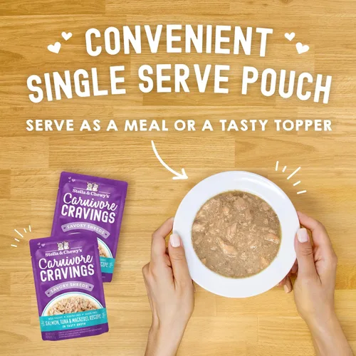 Miniatura 8 de Stella & Chewy's Carnivore Cravings - Alimento húmedo para gatos, bolsas de primera calidad, sin granos, salmón, atún y caballa con alto contenido