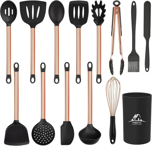 Miniatura 7 de Juego de utensilios de cocina de silicona, espátula de cocina de silicona con mango de acero inoxidable, antiadherente, resistente al calor