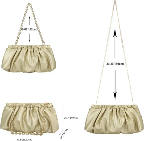 Miniatura 5 de Bolso de noche plisado suave de cuero vegano elegante bolso de mano formal fruncido para mujer Pleated, Soft, Dressy, Formal, Ruched