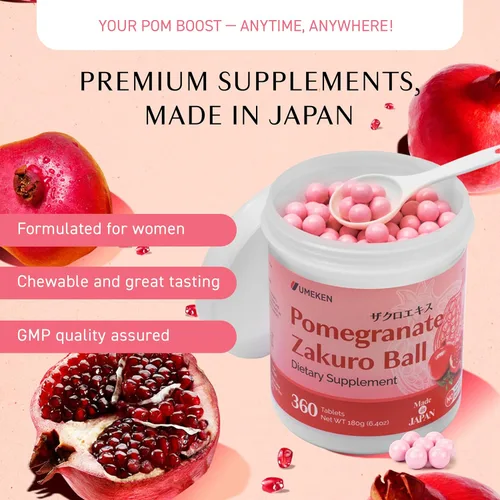 Miniatura 4 de Umeken Suplemento masticable de bolas de zakuro de granada, extracto natural de granada con vitaminas y minerales, suplemento japonés para mujeres