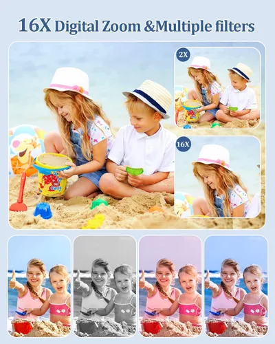 Miniatura 6 de Cámara digital mejorada, 50 MP de alta definición completa, 1080P con zoom de 16x antivibraciones, cámara compacta para niños, estudiantes, niños
