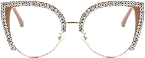 Miniatura 12 de willochra Lindas gafas de ojo de gato con diamantes de imitación brillantes, divertidos lentes de bloqueo de luz azul para mujeres y niñas