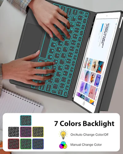 Miniatura 5 de Funda con teclado táctil para iPad de 9ª/8ª/7ª generación de 10.2 pulgadas, Pro 10.5, Air 3ª generación, funda inteligente con soporte para lápices