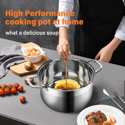 Miniatura 9 de Olla de 10 cuartos de galón con tapa de vidrio, olla de sopa de acero inoxidable de grado alimenticio premium, olla grande para cocinar guisos