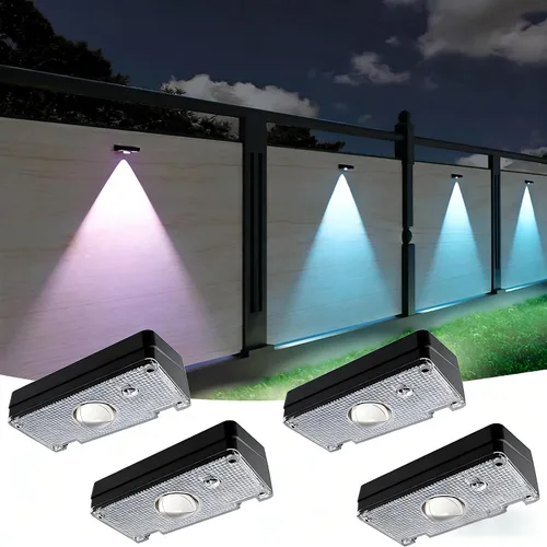 Luces Solares para Valla, 10 Modos de Cambio de Color RGB, Luces Solares Impermeables con Energía Solar IP65, 30 Horas de Funcionamiento, Fácil