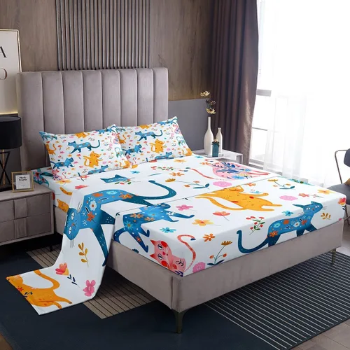 Miniatura 21 de Feelyou Juego de ropa de cama de tamaño individual con diseño de gato colorido para niños, adolescentes y niñas, decoración de habitación de gato