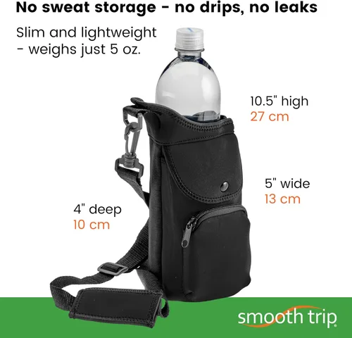 Miniatura 6 de Smooth Trip Neoprene Water Bottle Sleeve with Phone Pouch - Insulated Water Bottle Holder with Storage Pockets and Padded Strap for Walking and