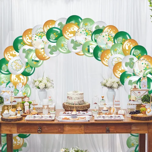 Miniatura 6 de Juego de 50 globos de látex verde salvia, decoración temática para el primer cumpleaños, revelación de género, suministros neutros para fiesta