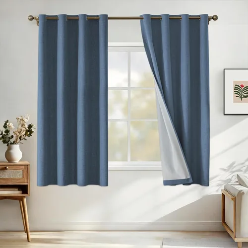 Miniatura 88 de Cortinas de lino 100% opacas para dormitorio, cortinas opacas de 45 pulgadas de largo, cortinas de oscurecimiento de habitación para sala de estar