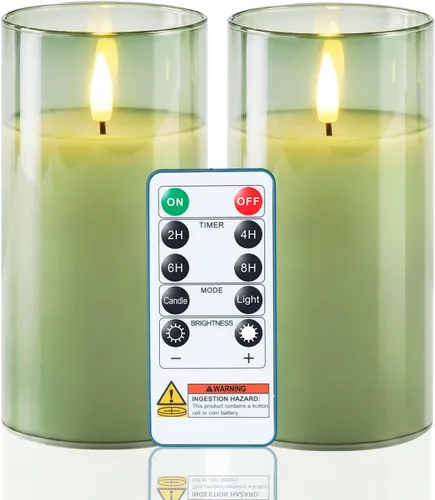 Miniatura 10 de Homemory Grey Glass Flameless Candles Battery Operated LED Pillar Candles with Remote and Timer, Real Wax Flickering Candles with 3D Wick for Home
