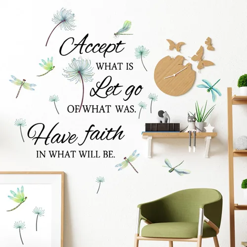 Miniatura 7 de Calcomanías de vinilo con frases inspiradoras extraíbles, de libélula y frases de pared, calcomanías de frases positivas para el hogar, dormitorio