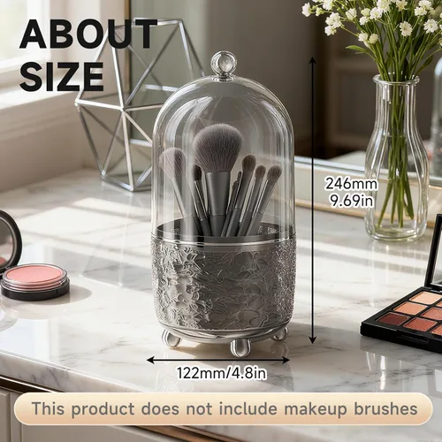 Miniatura 7 de Soporte para brochas de maquillaje con tapa, organizador de herramientas cosméticas con tapa, apertura deslizante giratoria de 360°, contenedor