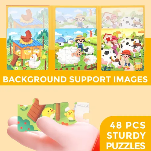 Miniatura 6 de Rompecabezas magnéticos para niños pequeños de 1 a 3 años, 3 en 1, divertido rompecabezas de granja, rompecabezas de viaje para niños, juguete