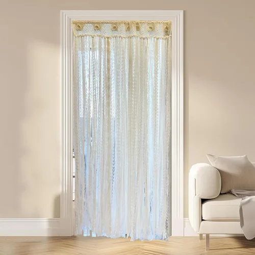 Miniatura 15 de YJ YANJUN Cenefas bohemias para ventanas hechas a mano de algodón con encaje de ganchillo para sala de estar, cortinas huecas de café de 16 pulgadas