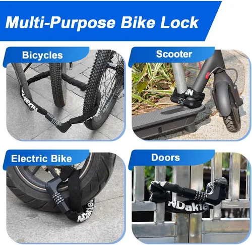 Miniatura 8 de NDakter Cerradura de cadena para bicicleta mejorada con combinación de 4 dígitos y 2 llaves, 1.64/2.3/3.2/4.28 pies, cerradura antirrobo