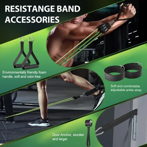 Miniatura 5 de WHATAFIT Bandas de resistencia, bandas de ejercicio, bandas de resistencia para entrenamiento, bandas de entrenamiento con asas para hombres y Verde