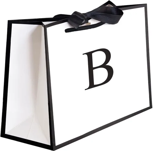 Miniatura 7 de QLSKO - Bolsa de regalo inicial con lazo de cinta, bolsa de papel horizontal personalizada, bolsa de regalo con monograma para cumpleaños