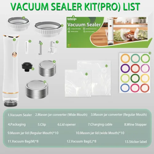 Miniatura 8 de Sellador al vacío compacto para almacenamiento y conservación de alimentos, con bolsas al vacío, tarro de masón, tapón de vino, preferible por