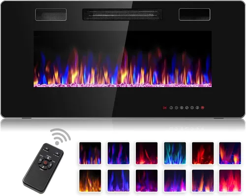 ORALNER Chimenea eléctrica de 36 pulgadas, empotrada y montada en la pared con 12 efectos de llama, 5 brillo, control remoto y temporizador de 8