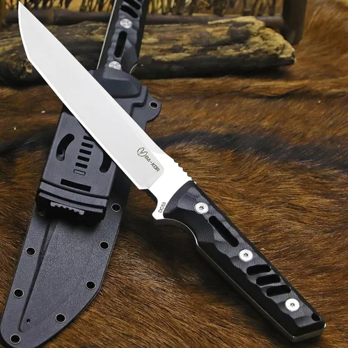 Miniatura 4 de BA-KOR Cuchillo de caza de espiga completa de 14.2 pulgadas (estilo japonés) - Cuchillo de supervivencia de acero DC53 de 0.315 in, mango y funda