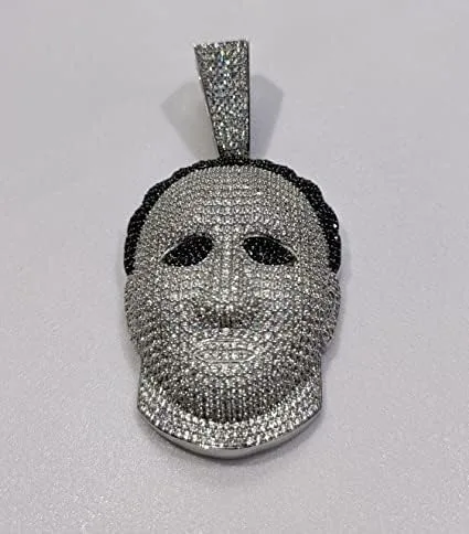 Miniatura 3 de DTJEWELS - Juego de puntas de corte redondo de 3.50 quilates, diamante blanco y negro, para hombre, máscara de Halloween, colgante de plata de ley