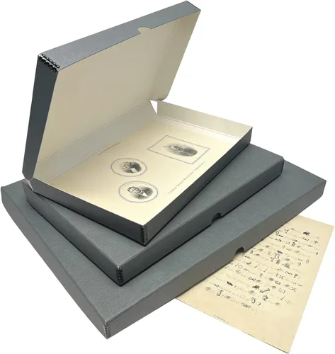 Miniatura 8 de Lineco Caja de Almacenamiento de Folio, Diseño de Concha de Almeja con Borde de Metal. 23.5 x 30.5 x 1.75 pulgadas, Cartón de Archivo, Conserva
