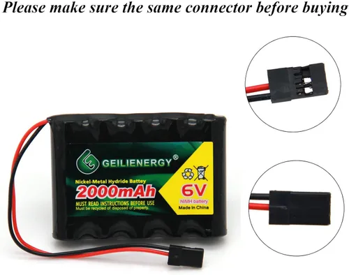 Miniatura 2 de Paquete de 2 baterías NiMH RX de 6 V 2000 mAh recargables con conector Hitec para aviones RC y robot para caminar