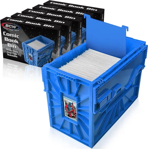 Miniatura 9 de BCW Contenedor corto para cómics, capacidad para 150 cómics, almacenamiento de plástico apilable, organizador sin ácidos, azul, individual