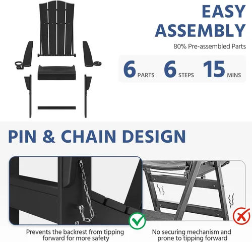 Miniatura 8 de Yaheetech Silla Adirondack plegable para exteriores, silla Adirondack de plástico HDPE con soporte para taza/teléfono móvil para terraza, patio
