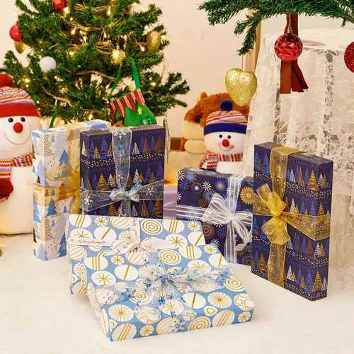 Miniatura 6 de SUNCOLOR Paquete de 12 Cajas de Regalo Grandes de Navidad Azules de 14" con Tapas para Ropa y Regalos