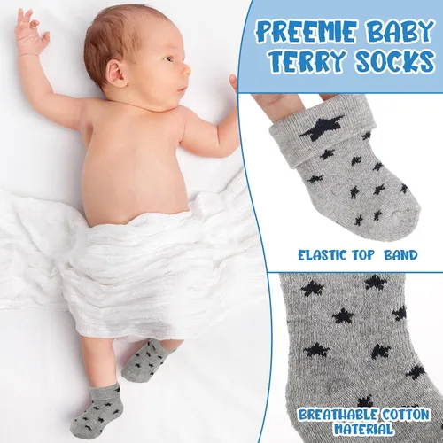 Miniatura 5 de 20 pares de calcetines prematuros de algodón prematuro calcetines de felpa para bebés prematuros calcetines de hospital recién nacido calcetines