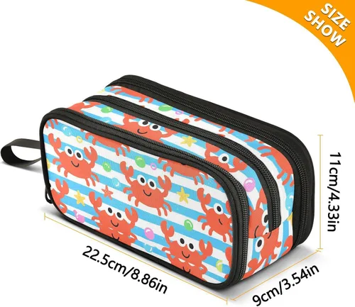 Miniatura 3 de Nylon Pencil Bags For Teen Girls Red Crab White Blue Stripe High Capacity Pencil Case Stationery Organizer for College Teen Girls estuche