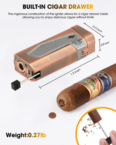 Miniatura 3 de Encendedor de llama de chorro de 4 antorchas, perforador de puros, soporte, potenciador de dibujo, recargable, encendedores a prueba de viento