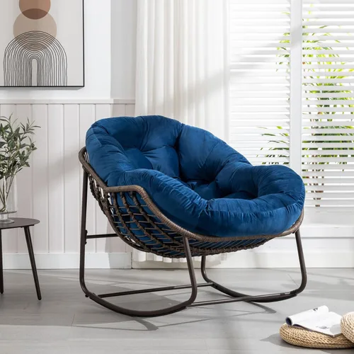 Miniatura 8 de Mecedora para porche delantero para interiores y exteriores, silla reclinable acolchada de ratán, para patio, jardín, sala de estar