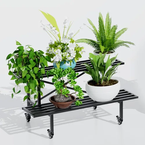 Miniatura 14 de Zhongma Soporte de metal resistente de 2 niveles para plantas para el hogar, interior y exterior, 35.43 pulgadas de largo x 17.5 pulgadas de ancho x
