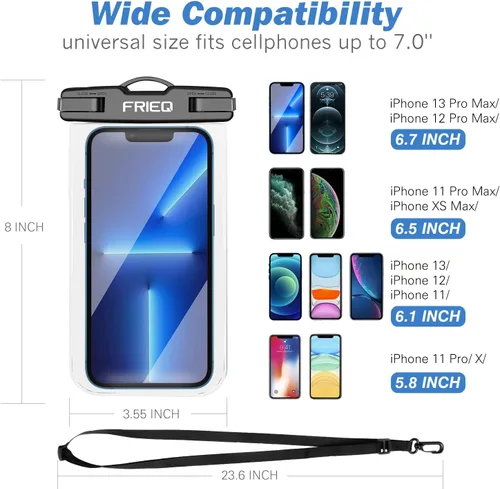 Miniatura 3 de Bolsa impermeable para teléfono, paquete de 2, funda impermeable universal IPX8, bolsa seca con cordón para iPhone 14/13/12/11 Pro Max, Samsung
