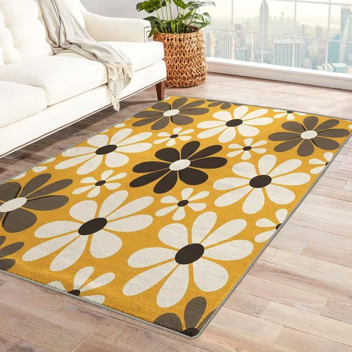 Groovy - Alfombra floral y decoración del hogar, alfombra de 5 x 7 pies, alfombras retro de los años 70 para sala de estar, dormitorio, alfombra