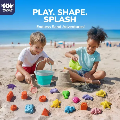 Miniatura 3 de TOY Life 23 juguetes de playa oceánica para niños de 4 a 8 años, juguetes de arena plegables con regadera, cubo de silicona, kit de construcción
