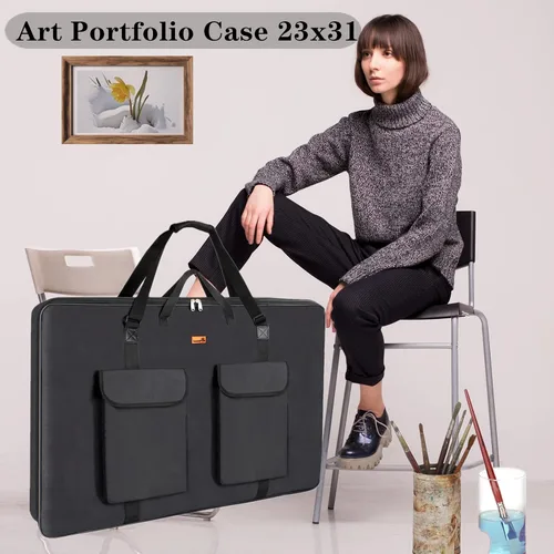 Miniatura 4 de TreochtFUN Portafolio de arte de 23 x 31 pulgadas – Carpeta A2 resistente para obras de arte con correa para el hombro, bolsa de suministros de arte