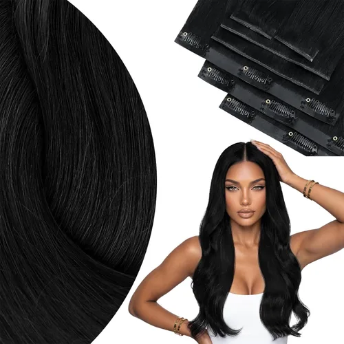 Miniatura 15 de Ve Sunny Extensiones de cabello clip-in de cabello humano real con reflejos, extensiones de cabello con clip para cabello corto, marrón oscuro